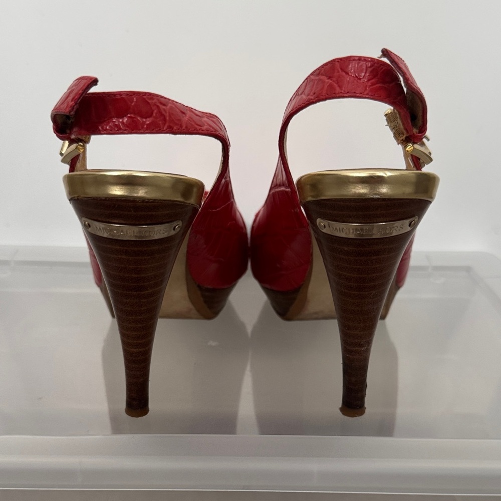 Buy 1 get 1 FREE 
Michael Kors Red Croc-Embossed Peep-Toe Heels - Picture 5 of 10